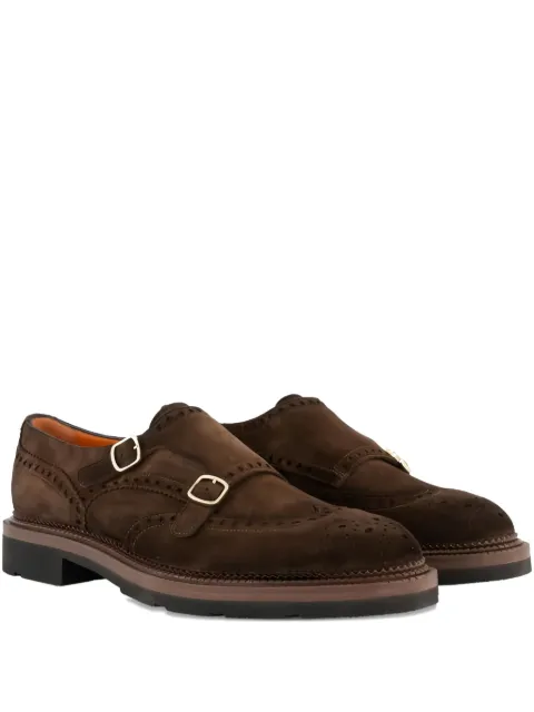 Santoni double-buckles suede monk shoes Brown MCCO19160JL4GRVR