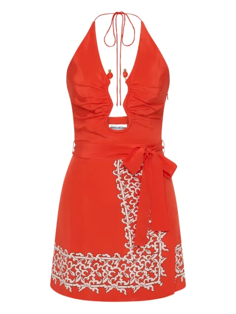Rebecca Vallance Sundia halterneck embroidered mini dress Red 25041321