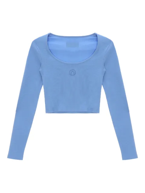 Marine Serre moon-logo round-neck top Blue WTT033ACJER0011