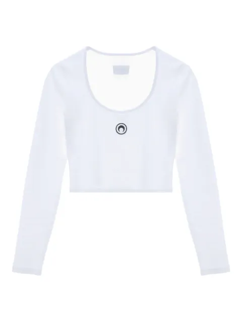 Marine Serre logo-embroidered round-neck top White WTT033ACJER0011WH10