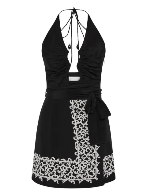 Rebecca Vallance Sundia ruched belted mini dress Black 25041321
