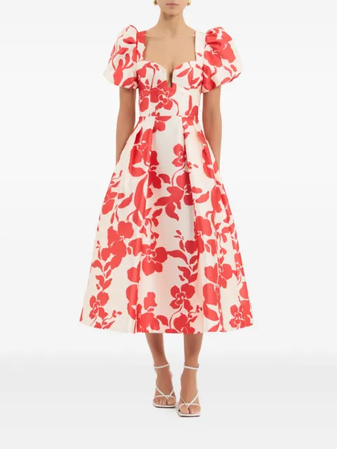 Rebecca Vallance Mayari midi puff-sleeve floral dress Neutrals 25041328