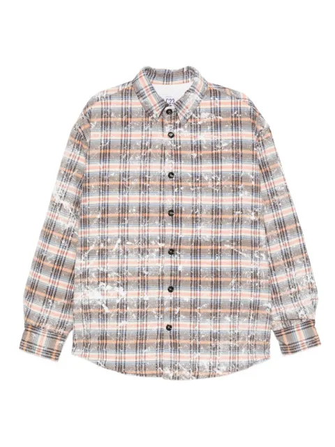 LC23 checked paint-splatter shirt jacket Brown O804