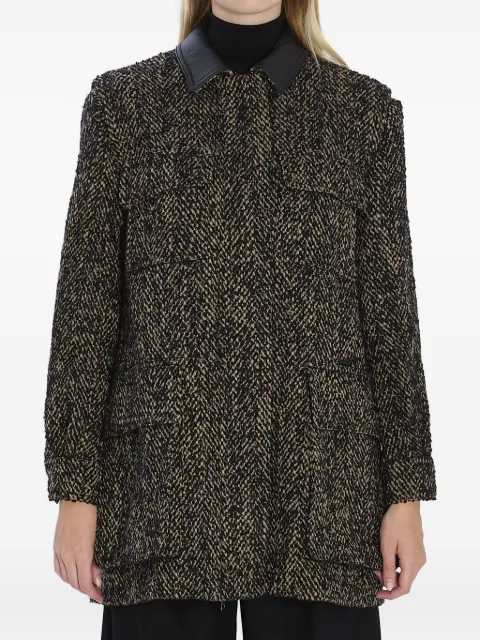 Max Mara Angio herringbone leather-collar jacket Black 2521086143600