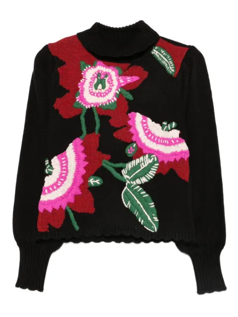 FARM Rio floral-embroidered sweater Black 339909