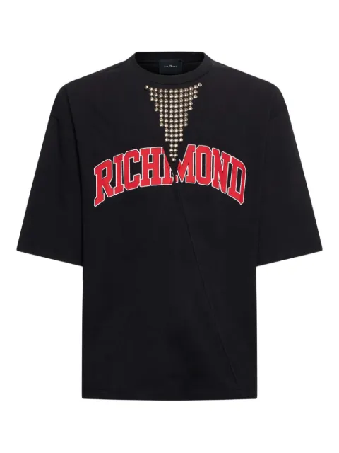 John Richmond embellished-neckline graphic T-shirt Black RMA25030TS