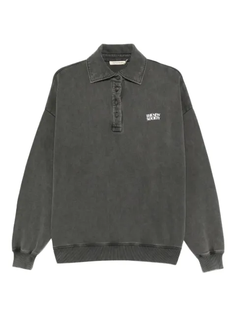 THE NEW SOCIETY logo-print long-sleeve polo top Grey AW25WPO5C69