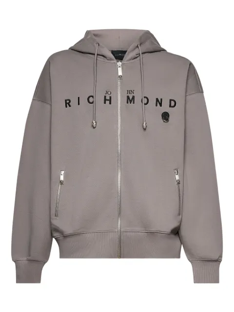 John Richmond logo-print zip-up hoodie Grey RMA25189FE
