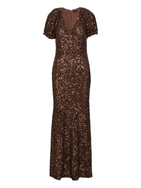 ROTATE BIRGER CHRISTENSEN sequins midi V-neck dress dark brown Brown 1149272910