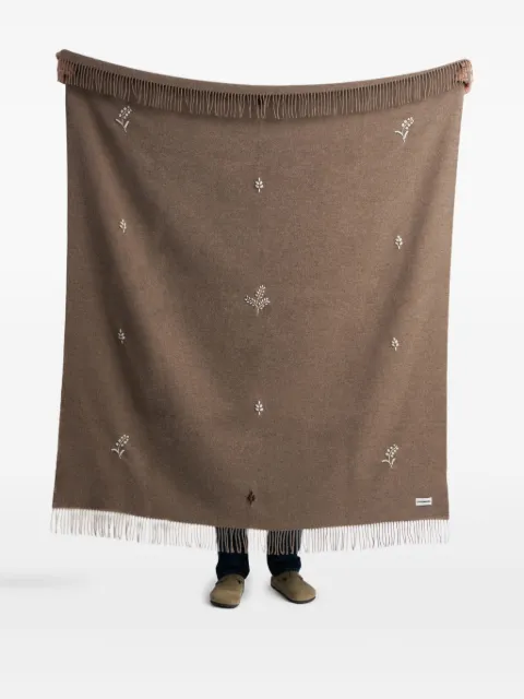 Lagomoro Bucaneve floral-embroidered fringed blanket (180cm x 135cm) Brown BUCANEVE