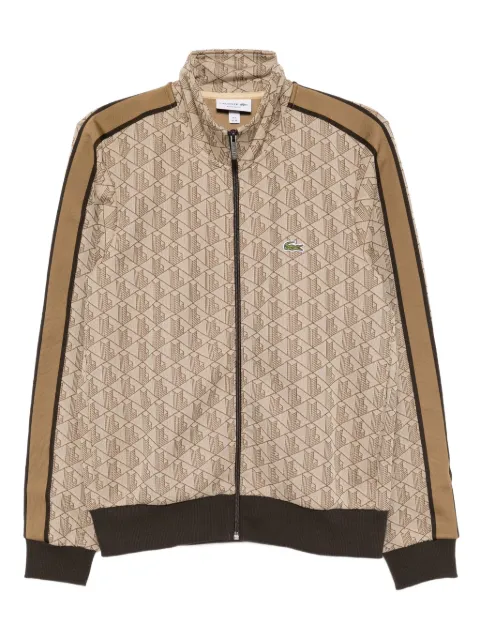 Lacoste monogram stripe-detail zip-up sweatshirt Neutrals SH13686IR