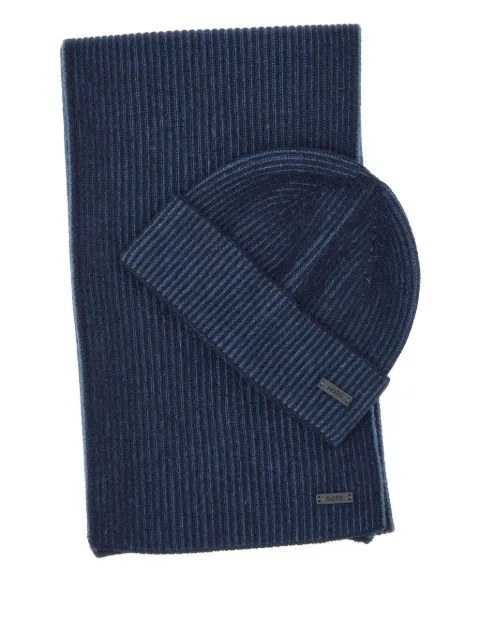 BOSS ribbed wool beanie and scarf set Blue 50522439404
