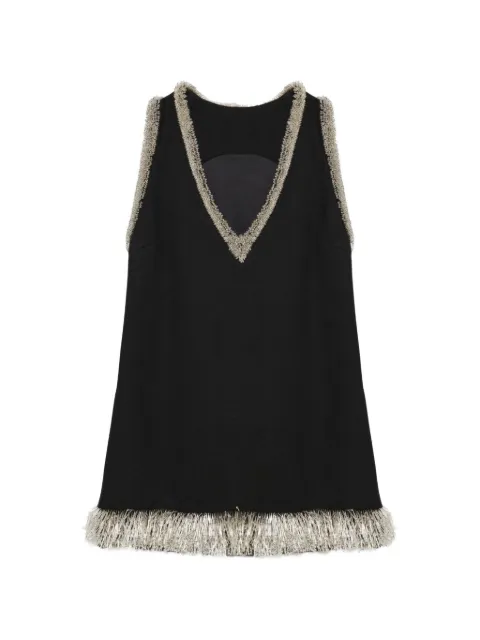 SIMKHAI Darcy bead-trimmed fringe-hem mini dress Black 5251103C
