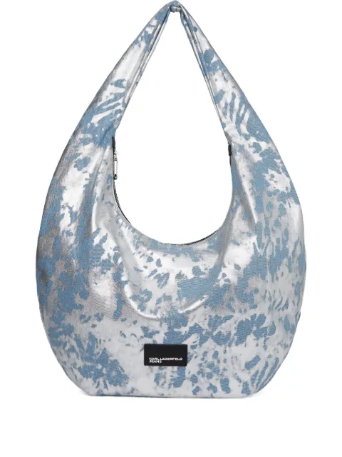 Karl Lagerfeld Jeans logo-patch denim shoulder bag Silver B1W301772IU