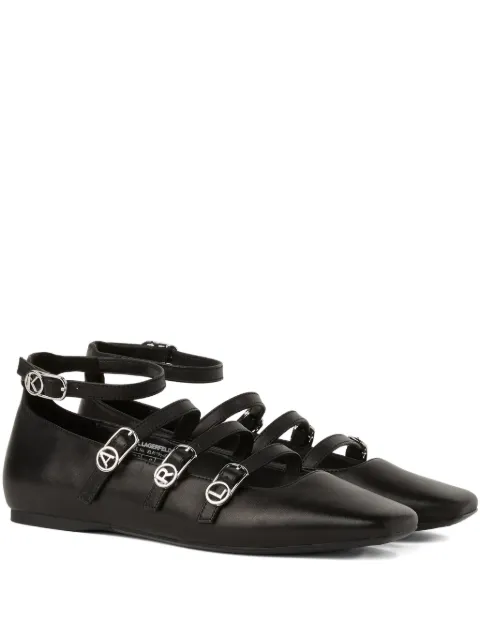Karl Lagerfeld Konnie four-strap buckle flats Black KLL40195989