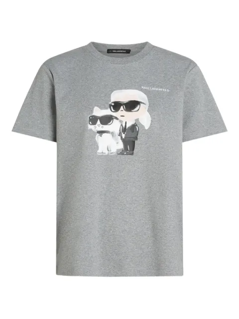 Karl Lagerfeld Ikon Karl & Choupette aquarelle graphic T-shirt Grey A3W17077257