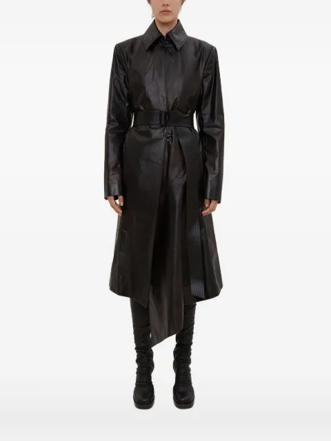Olivier Theyskens pointed-collar belted leather coat Black OTA18M04PNAPAL
