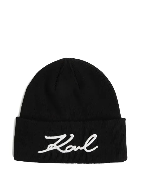 Karl Lagerfeld Signature beanie hat Black B1W33016999