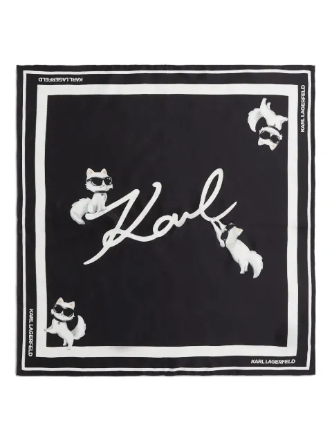 Karl Lagerfeld Ikon Choupette Signature silk scarf Black B1W33083999