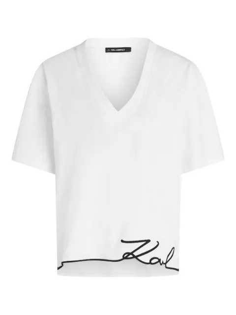 Karl Lagerfeld Signature hem v-neck T-shirt White B1W17031100