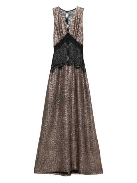 MIAU by Clara Rotescu Sokar lace-insert glitter maxi dress Gold SOKAR