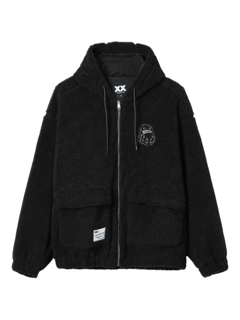 FINGERCROXX embroidered fleece hooded jacket Black FFXJKM01221X