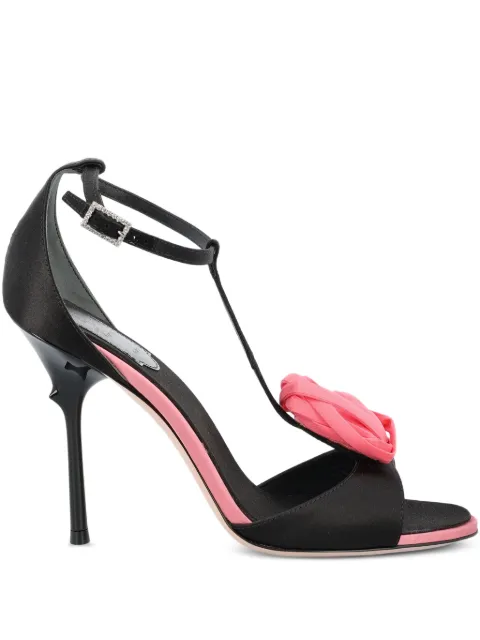 Roger Vivier 100mm rose-embellished t-bar sandals Black RVW79743730UVM89ID