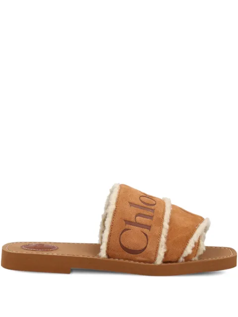 Chloé Woody logo-embellished shearling sandals Brown CH25W188TX