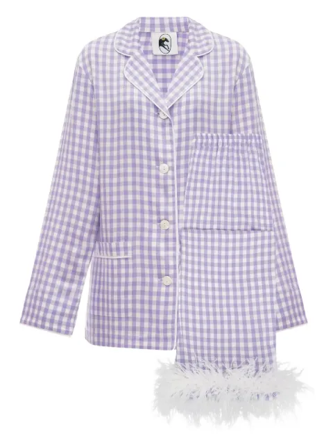 Sleeper gingham feather-trimmed pajamas Purple PRSP02G066F