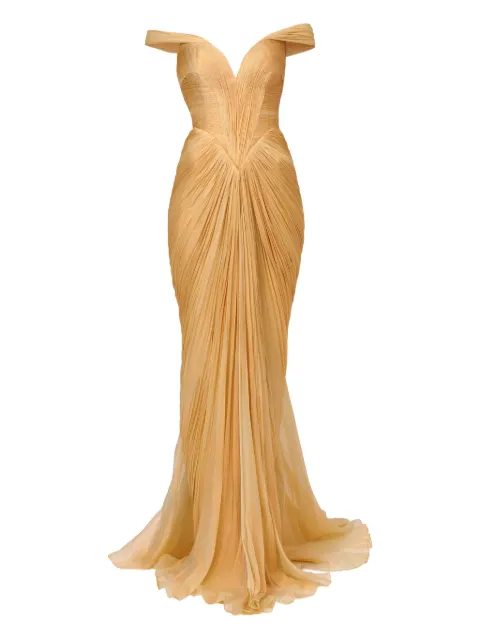 Iris Serban off-shoulder pleated dress Yellow ERICA