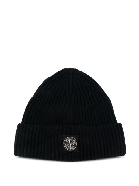 Stone Island logo-patch ribbed-knit beanie hat Blue L2S15N100002S00C3