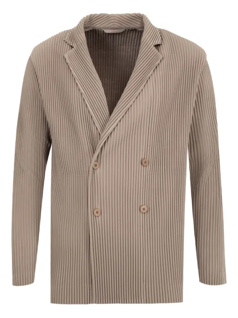 Issey Miyake pleated double-breasted blazer Brown HP58JD151