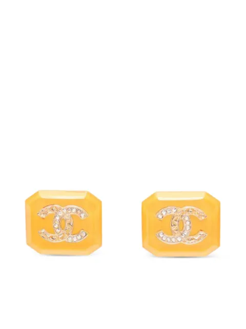 CHANEL Pre-Owned Interlocking CC rhinestone-embellished earrings Yellow 1010050