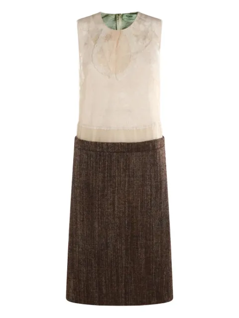 FENDI lace-panel tweed dress Neutrals FDD425AVJA