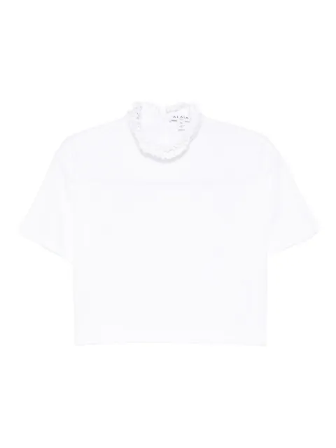 Alaïa ruffled-neck crop T-shirt White AA9I009J010B