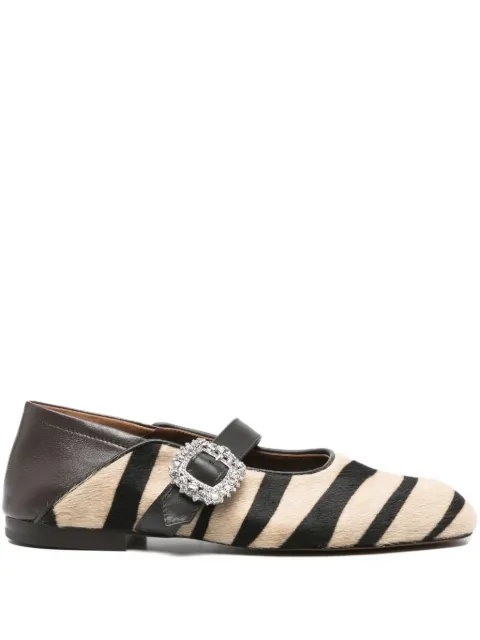 Wales Bonner striped buckle-fastening ballet flats Brown WBW44011A21035250