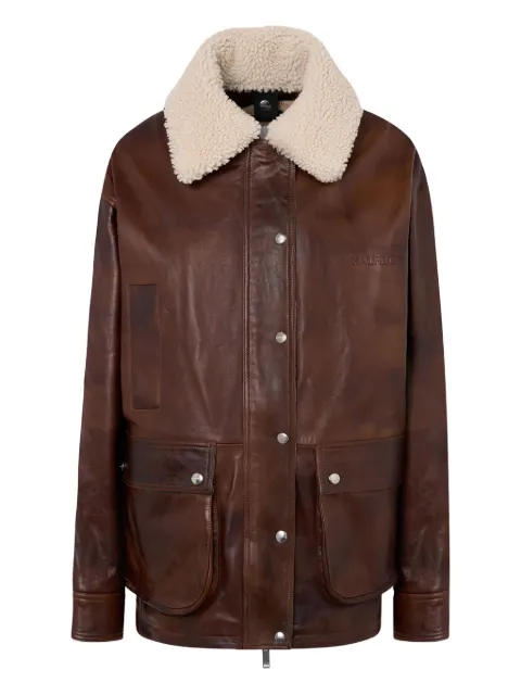 Halfboy shearling-collar leather jacket Brown HF251WL017LT014405