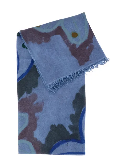 Exquisite J floral-pattern fringed scarf Blue Z510V2