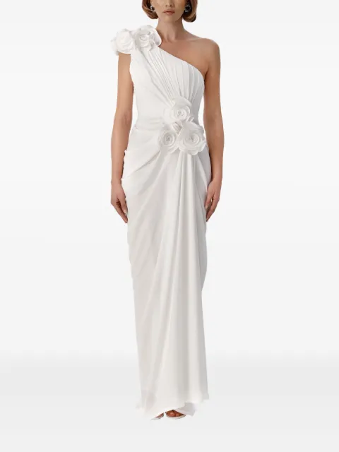 Ana Radu rose-embellished one-shoulder dress White 42905