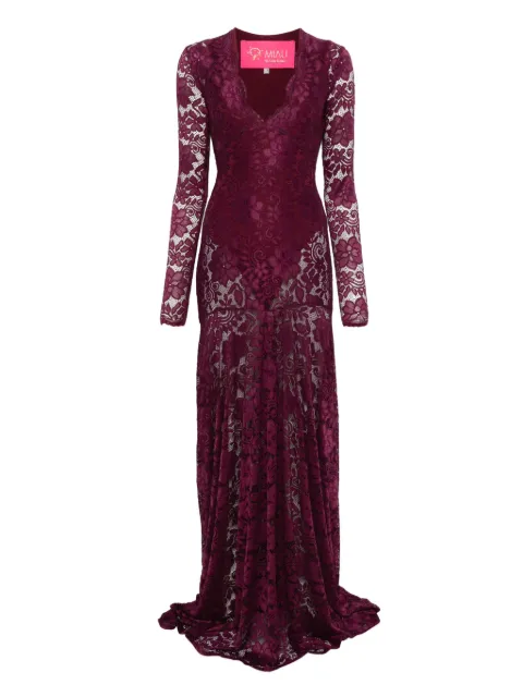 MIAU by Clara Rotescu Juniper lace long-sleeved dress Red JUNIPER