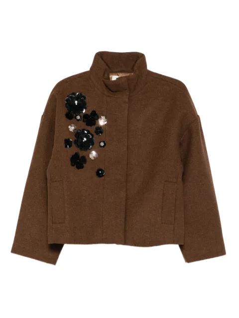 PSOPHIA floral-appliqué wool jacket Brown 110HUN2410