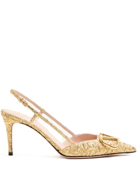 Valentino Garavani VLogo signature slingback pumps in cloqué jacquard fabric 80mm Gold WS0R01MRE