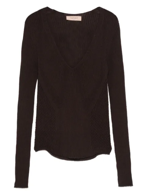 TWINSET V-neck ribbed sweater Brown 252TT3110
