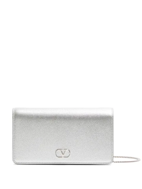 Valentino Garavani VLogo signature mini shoulder bag in laminated grainy calfskin Silver WP0AY5RFY