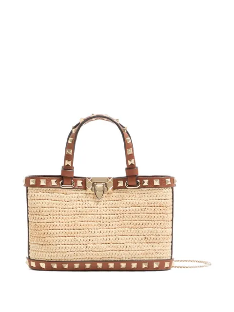 Valentino Garavani mini Rockstud raffia tote bag Neutrals WP0AT0UEN