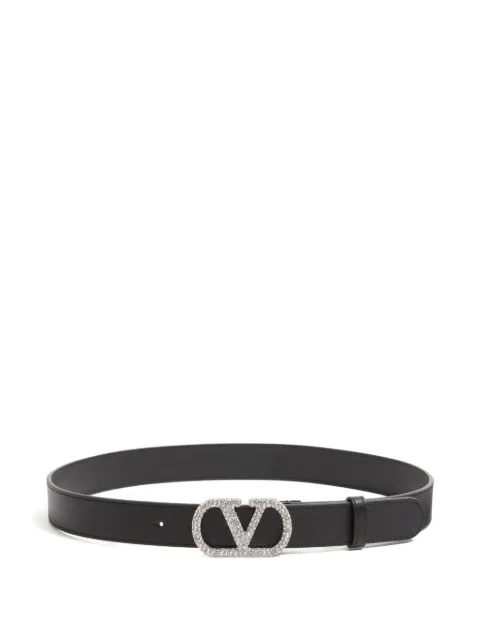 Valentino Garavani VLogo Signature crystal-buckle belt Black WT0SM3DHQ