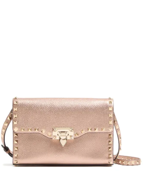 Valentino Garavani Rockstud small crossbody bag in laminated grainy calfskin leather Pink WB0181FQE