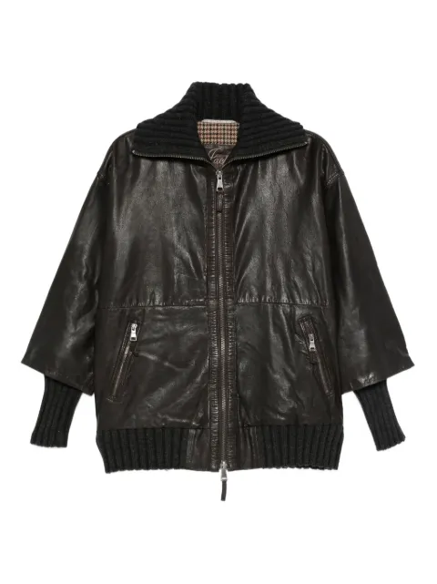 The Jackie Leathers Fenice knitted-cuff leather jacket Black FENICE
