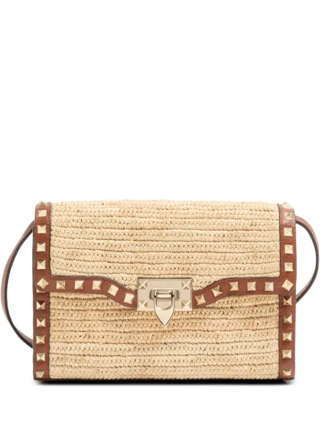 Valentino Garavani Rockstud small shoulder bag in raffia Neutrals WB0R43UEN