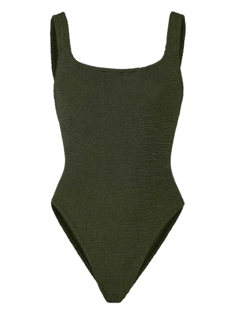 Hunza G square-neck textured swimsuit Green HNZGSQRMETKHA